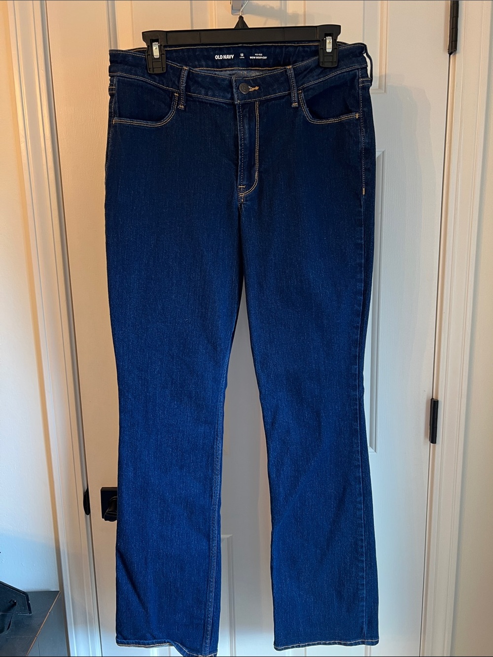 Old Navy Wow Boot Cut Dark Indigo Jeans with Yellow Stitching-12 Long